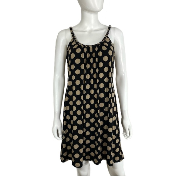 MSK Tan Black Polka Dot Braided Straps Sleeveless Dress - Picture 1 of 6
